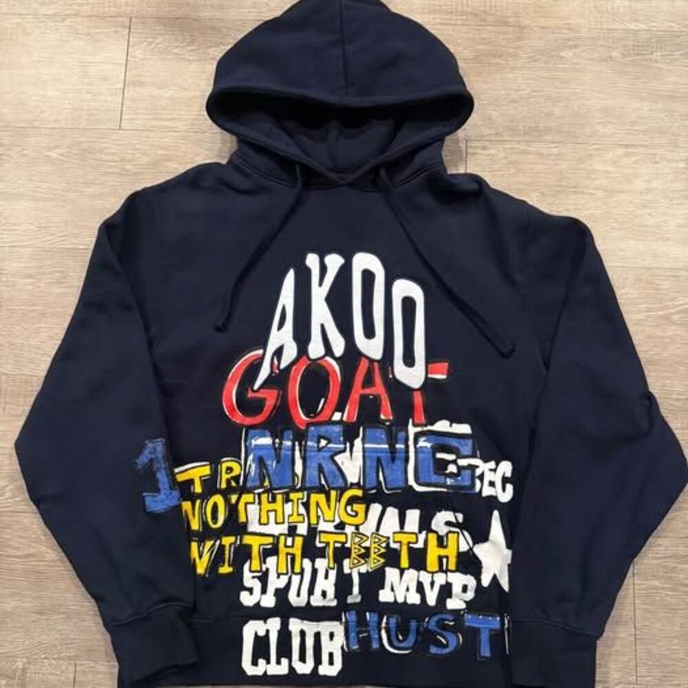 Y2K Style Akoo Clothing Co GOAT Graffiti Spellout Pullover Hoodie Navy XXL